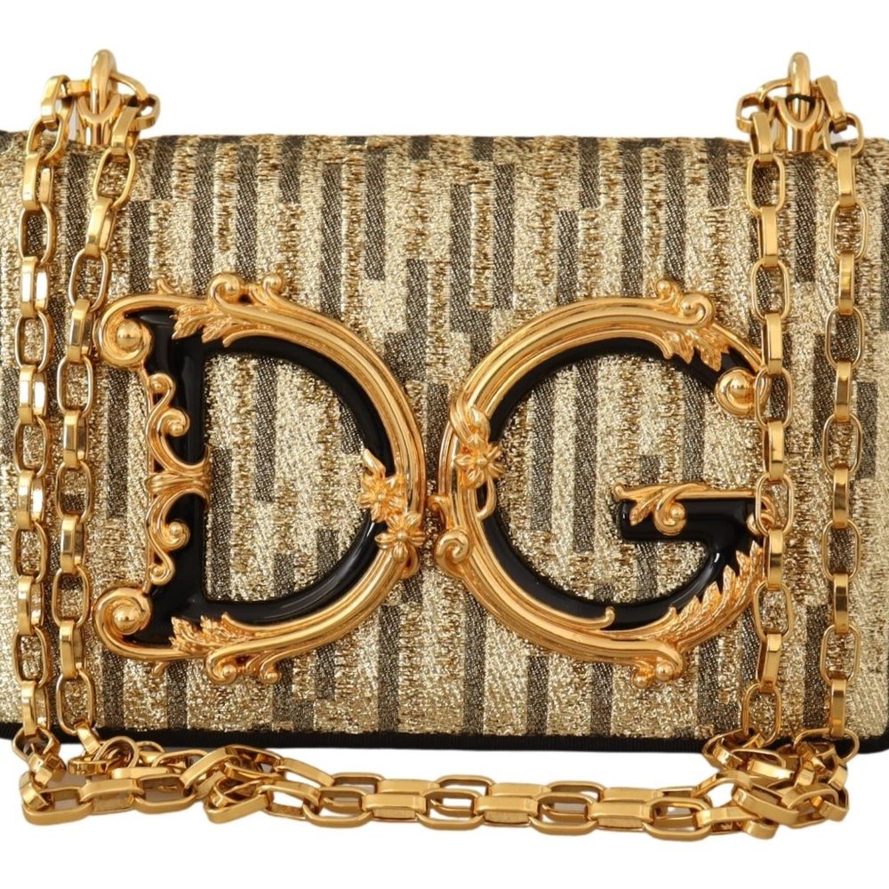 Gold Black Lurex Leather DG Clutch Shoulder Bag